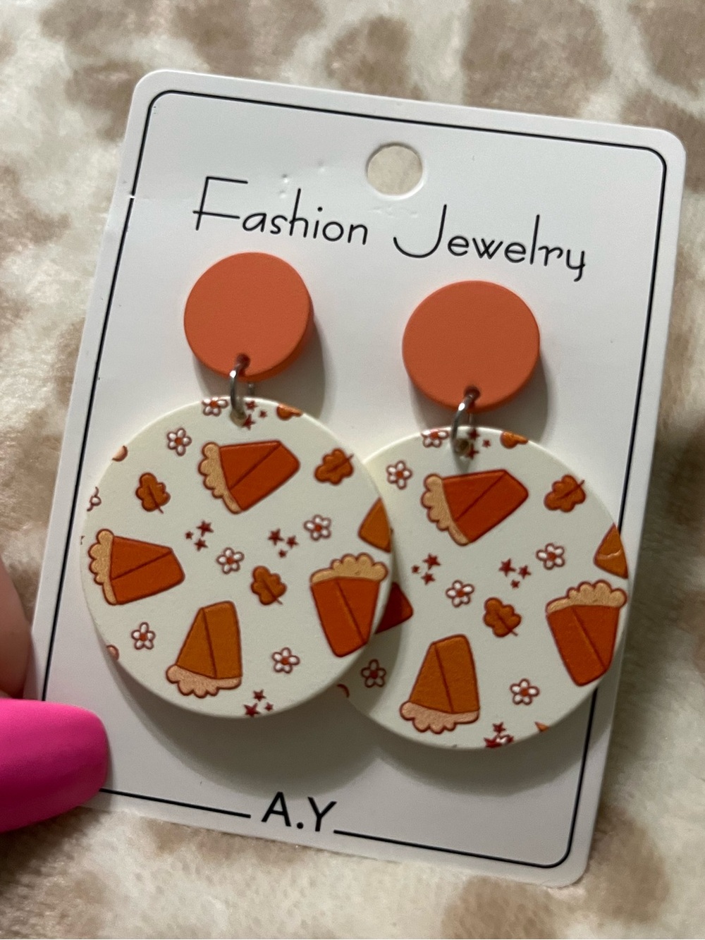 Orange Popcorn Pattern Kids Dangle Earrings